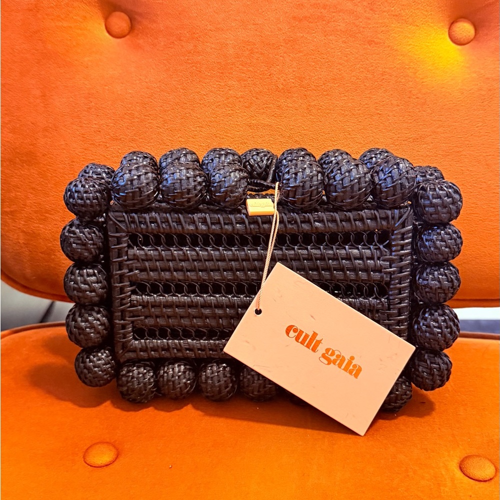 Cult Gaia EOS Rattan Clutch in Black